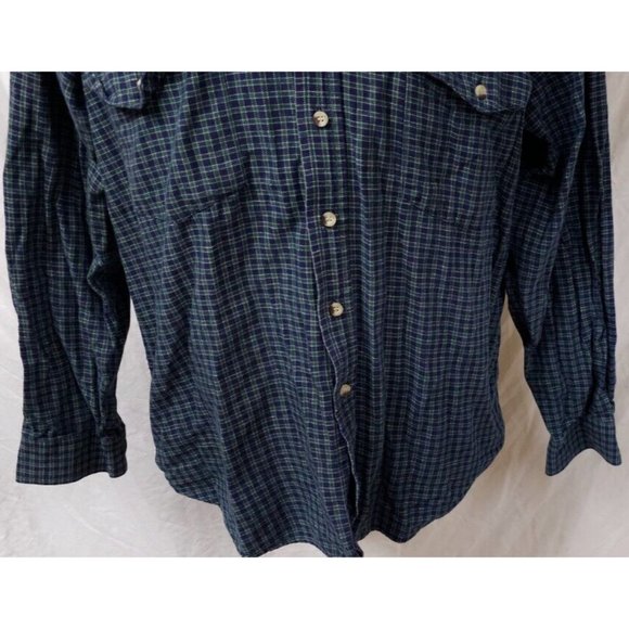 Roper XL Green Blue Check Long Sleeve Button Down Heavyweight Western Shirt - Picture 4 of 11